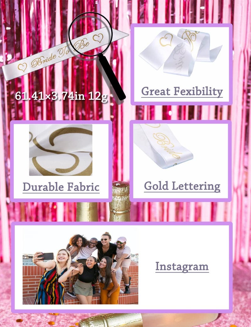 BIEAEIA Bachelorette Party Bride to Be Kit-1 White Double Ribbon Edge Center Cascade Bridal Wedding Veil with Comb,1 Bride to Be Satin Sash, 1 Badge, 1 leg lace. 1 Pink Bride to be glasses - Image 4